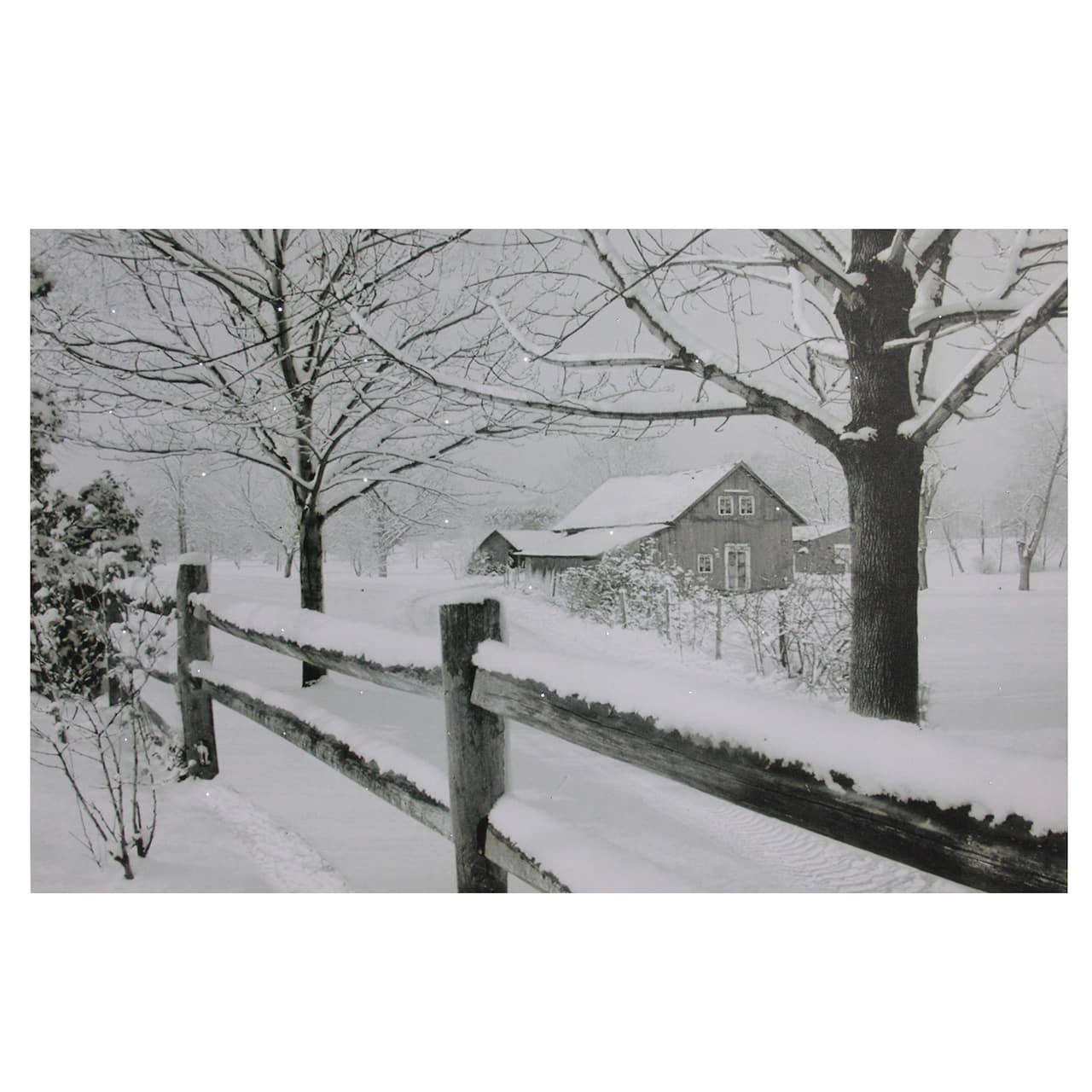 Snowy Winter Cabin Fiber Optic Lighted Canvas Wall Art